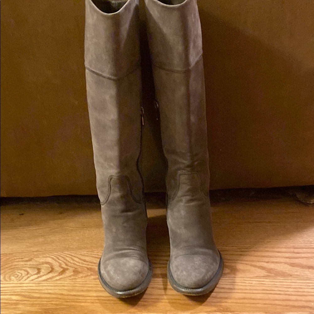 Rocco P Gray Suede Over the Knee Boots and Rounded Toe